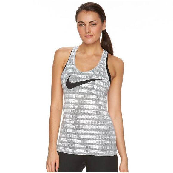 Nike Womens Size Small Gray/White All Over Print Dri Fit Swoosh Tank Top Active - Picture 1 of 8